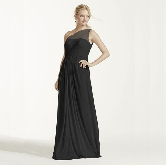 David's bridal long mesh dress w/ one shoulder Clover size 6 style F15928 NWT - Picture 10 of 11